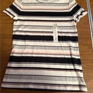 Croft & Barrow Striped Short Sleeve Tee - Black, Pink, White